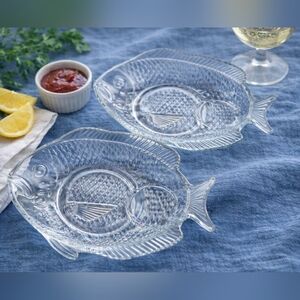 Vintage Glass Fish Serving Dishes Set of 4  Cocktail Plates Coastal Dining